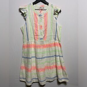 Vineyard Vines Mini Dress Women Sz 12 White Multi Neon Color Ruffle Sleeve Beach